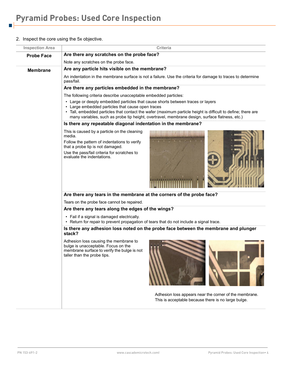 Pyramid probes: used core inspection | Cascade Microtech Pyramid Probes User Manual | Page 4 / 8