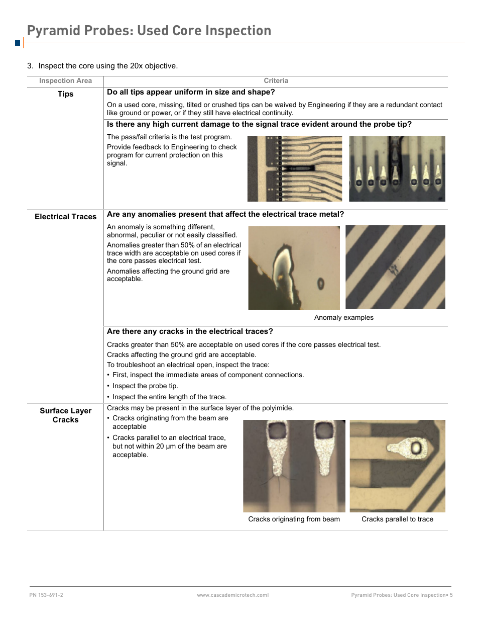 Pyramid probes: used core inspection | Cascade Microtech Pyramid Probes User Manual | Page 5 / 8