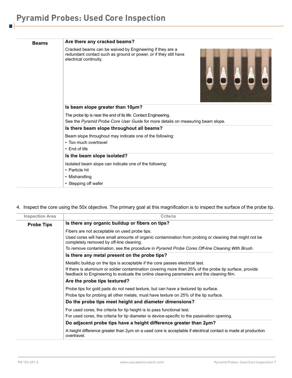 Pyramid probes: used core inspection | Cascade Microtech Pyramid Probes User Manual | Page 7 / 8