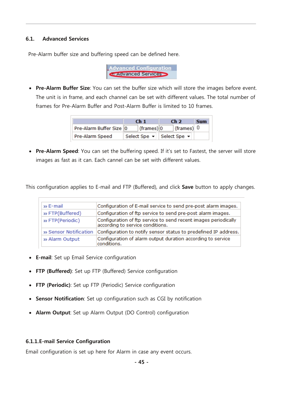 Advanced services, E-mail service configuration | Eneo PXC-2080CS User Manual | Page 100 / 141