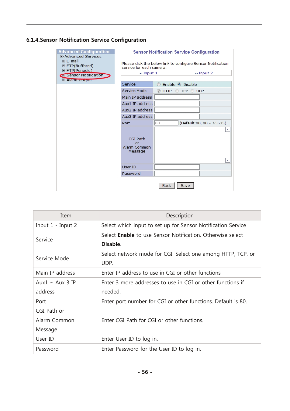 Sensor notification service configuration | Eneo PXC-2080CS User Manual | Page 111 / 141