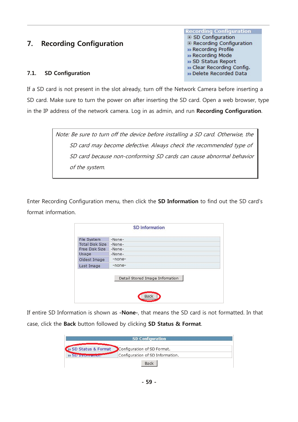 Recording configuration, Sd configuration | Eneo PXC-2080CS User Manual | Page 114 / 141
