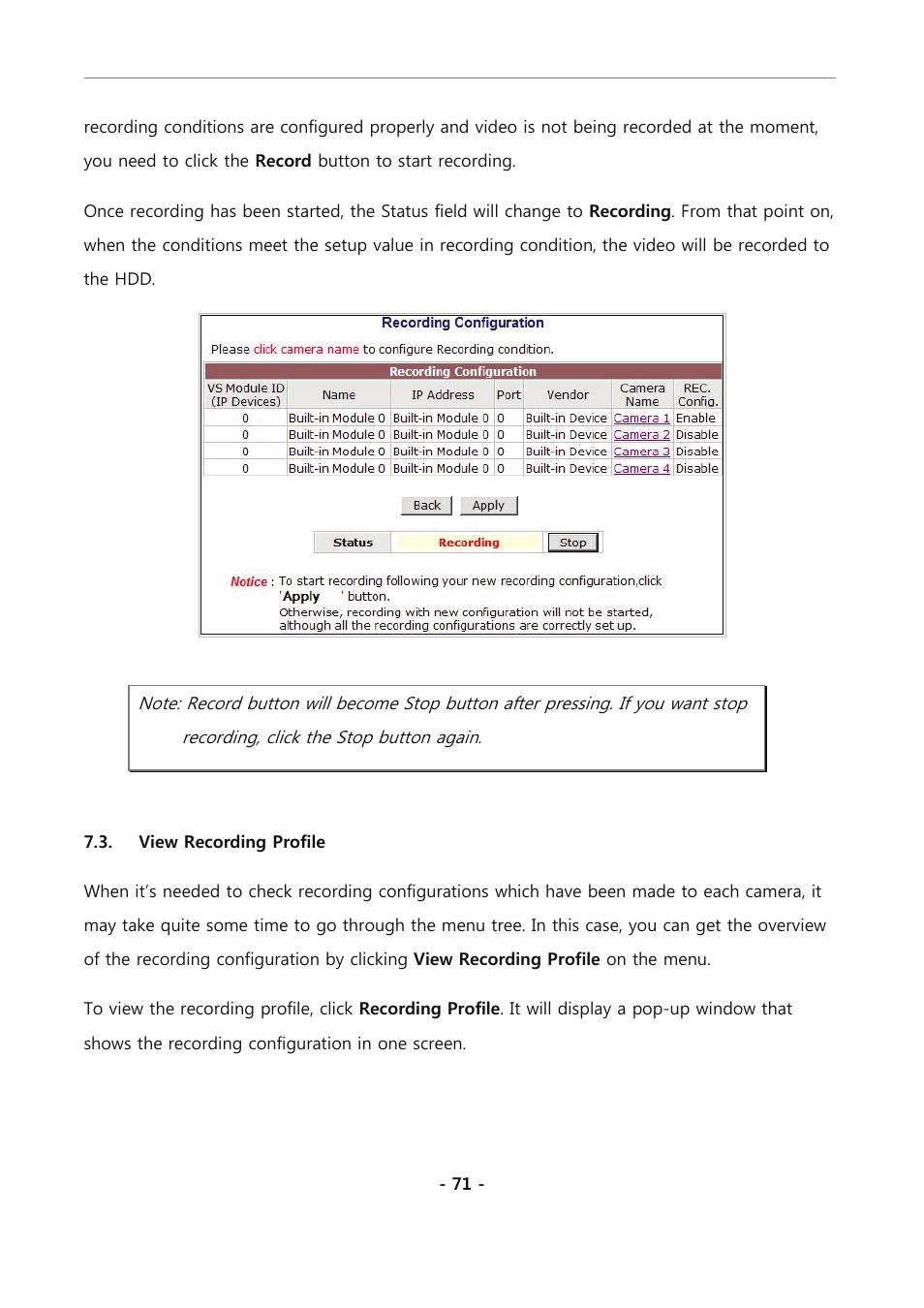 View recording profile | Eneo PXC-2080CS User Manual | Page 126 / 141