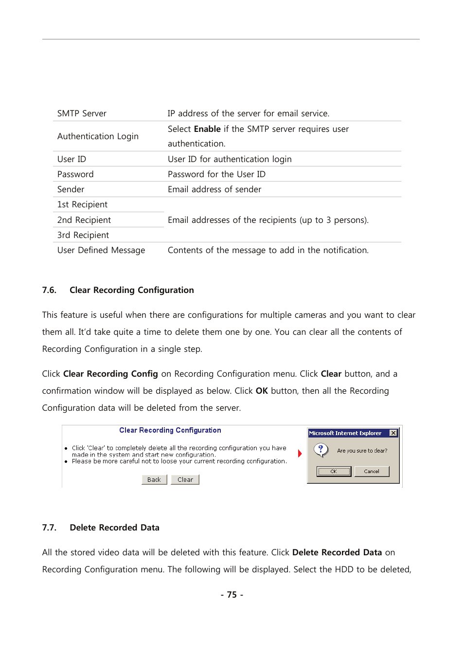 Clear recording configuration, Delete recorded data | Eneo PXC-2080CS User Manual | Page 130 / 141