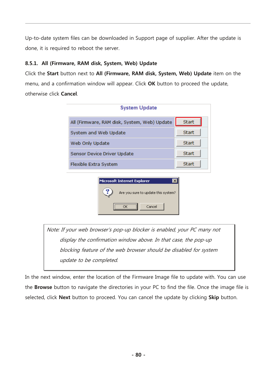 All (firmware, ram disk, system, web) update | Eneo PXC-2080CS User Manual | Page 135 / 141
