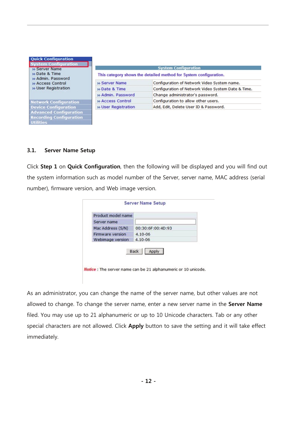 Server name setup | Eneo PXC-2080CS User Manual | Page 67 / 141