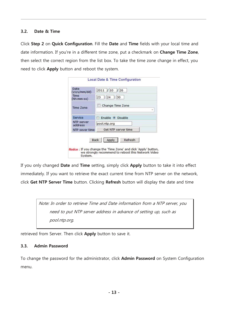 Date & time, Admin password | Eneo PXC-2080CS User Manual | Page 68 / 141