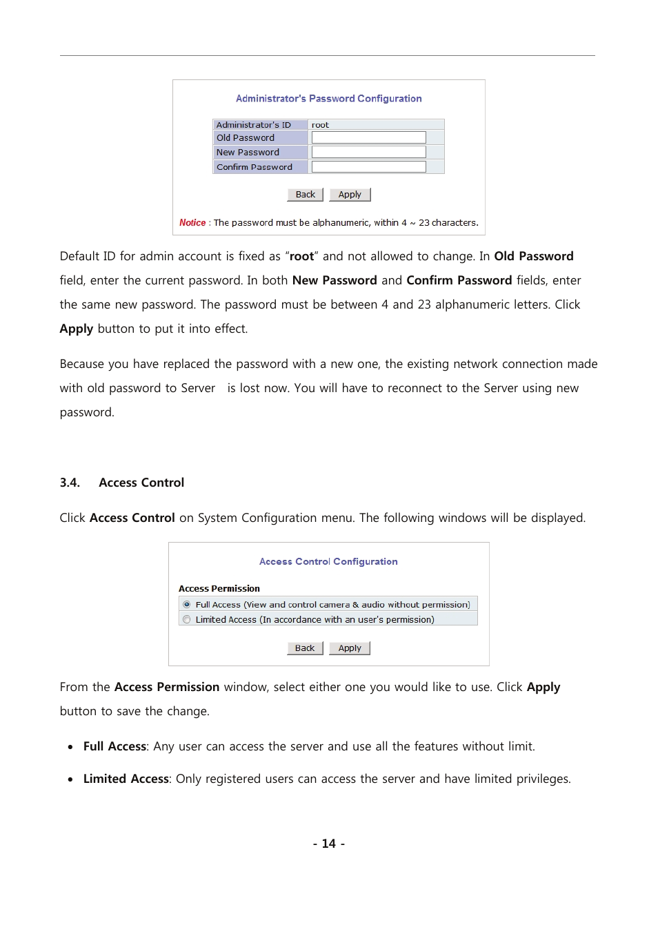 Access control | Eneo PXC-2080CS User Manual | Page 69 / 141