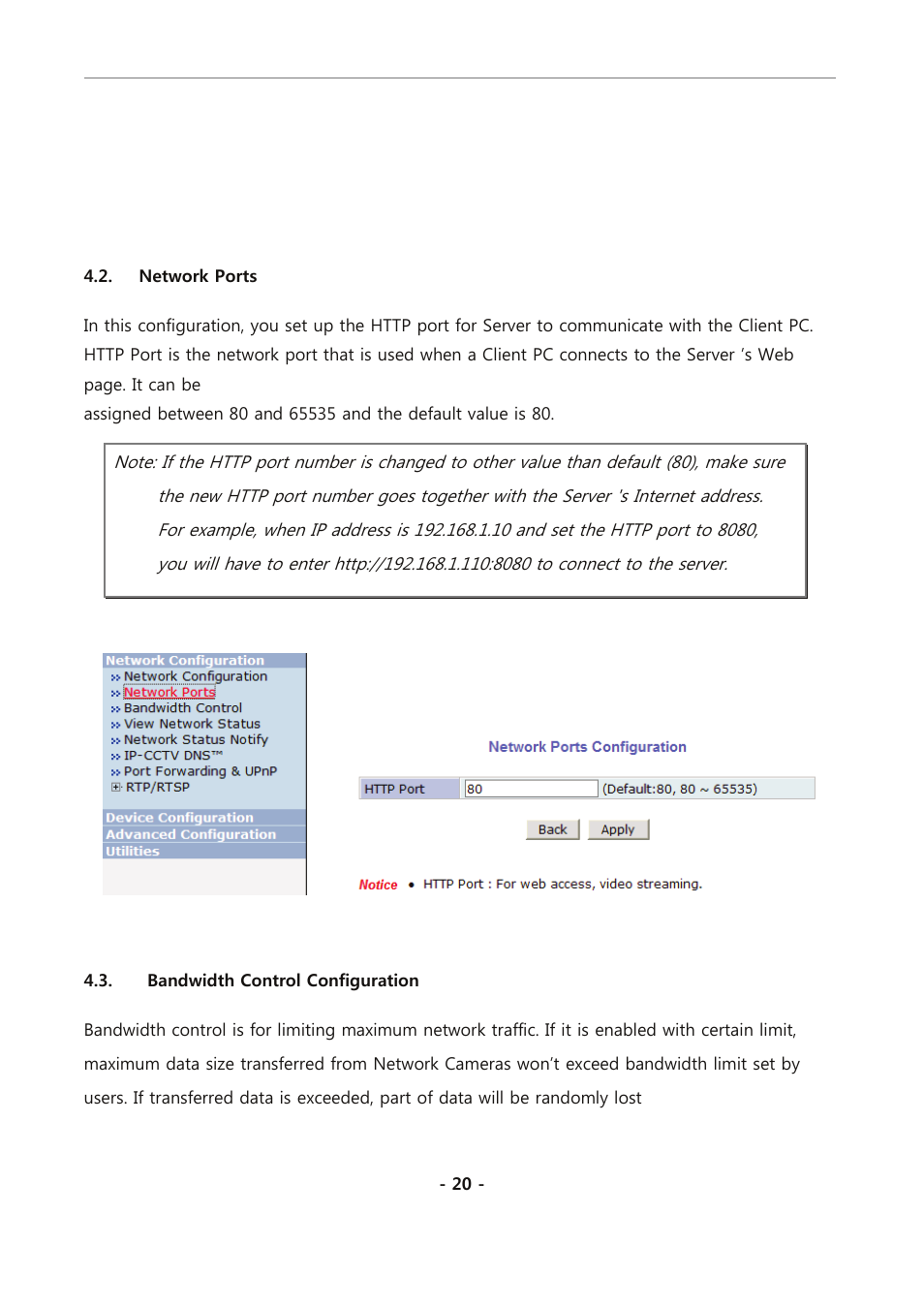Network ports, Bandwidth control configuration | Eneo PXC-2080CS User Manual | Page 75 / 141