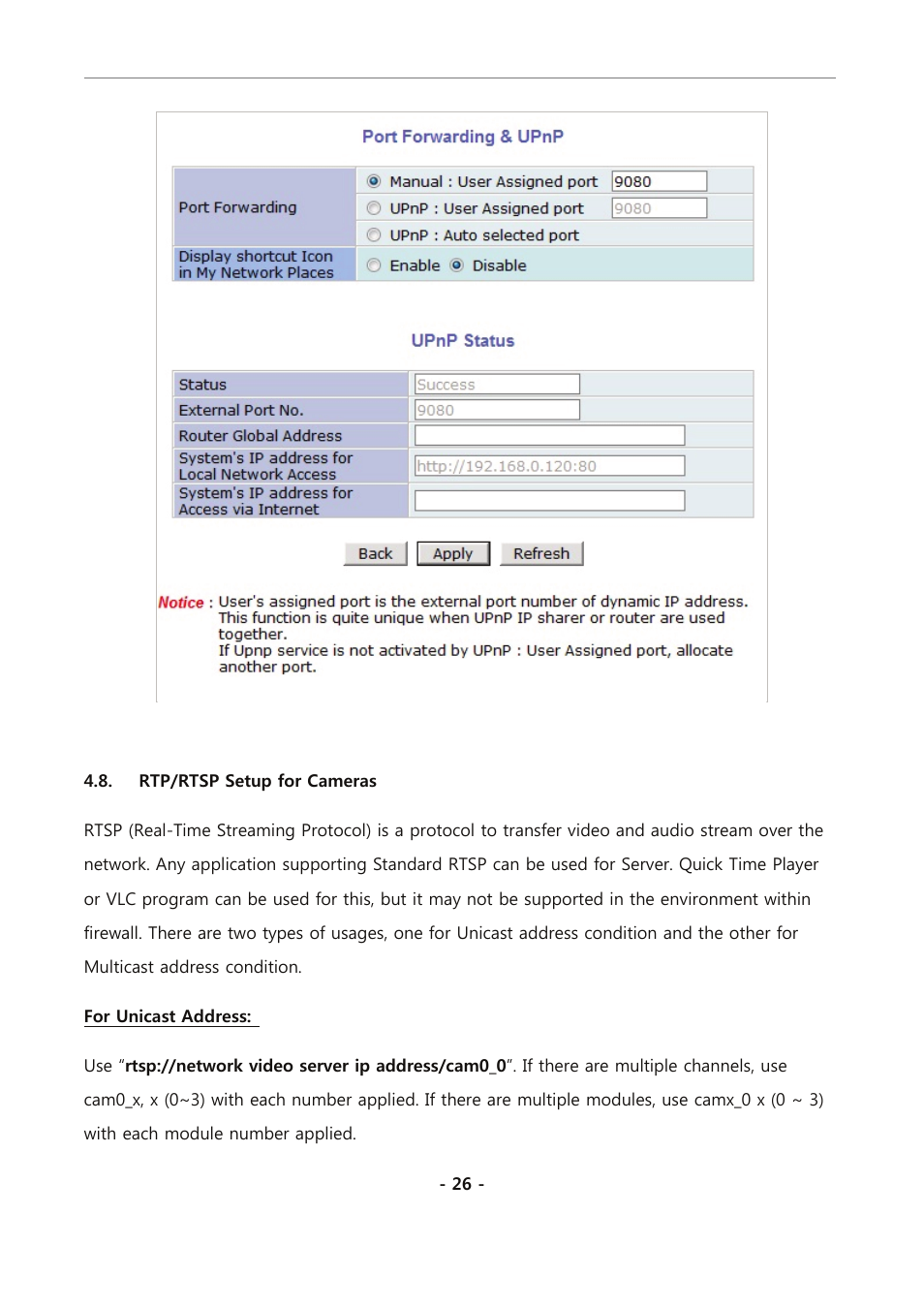 Rtp/rtsp setup for cameras, Rtp/rtsp setup, Snmp setup for cameras | Eneo PXC-2080CS User Manual | Page 81 / 141