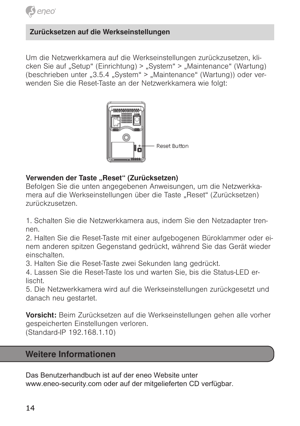 Weitere informationen | Eneo NXC-1404F03W User Manual | Page 14 / 68