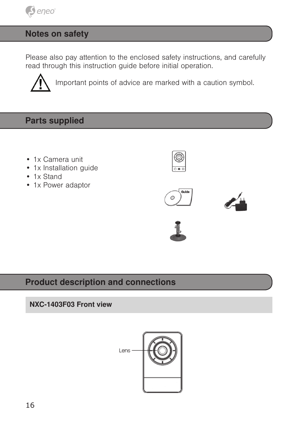 Parts supplied, Product description and connections | Eneo NXC-1404F03W User Manual | Page 16 / 68