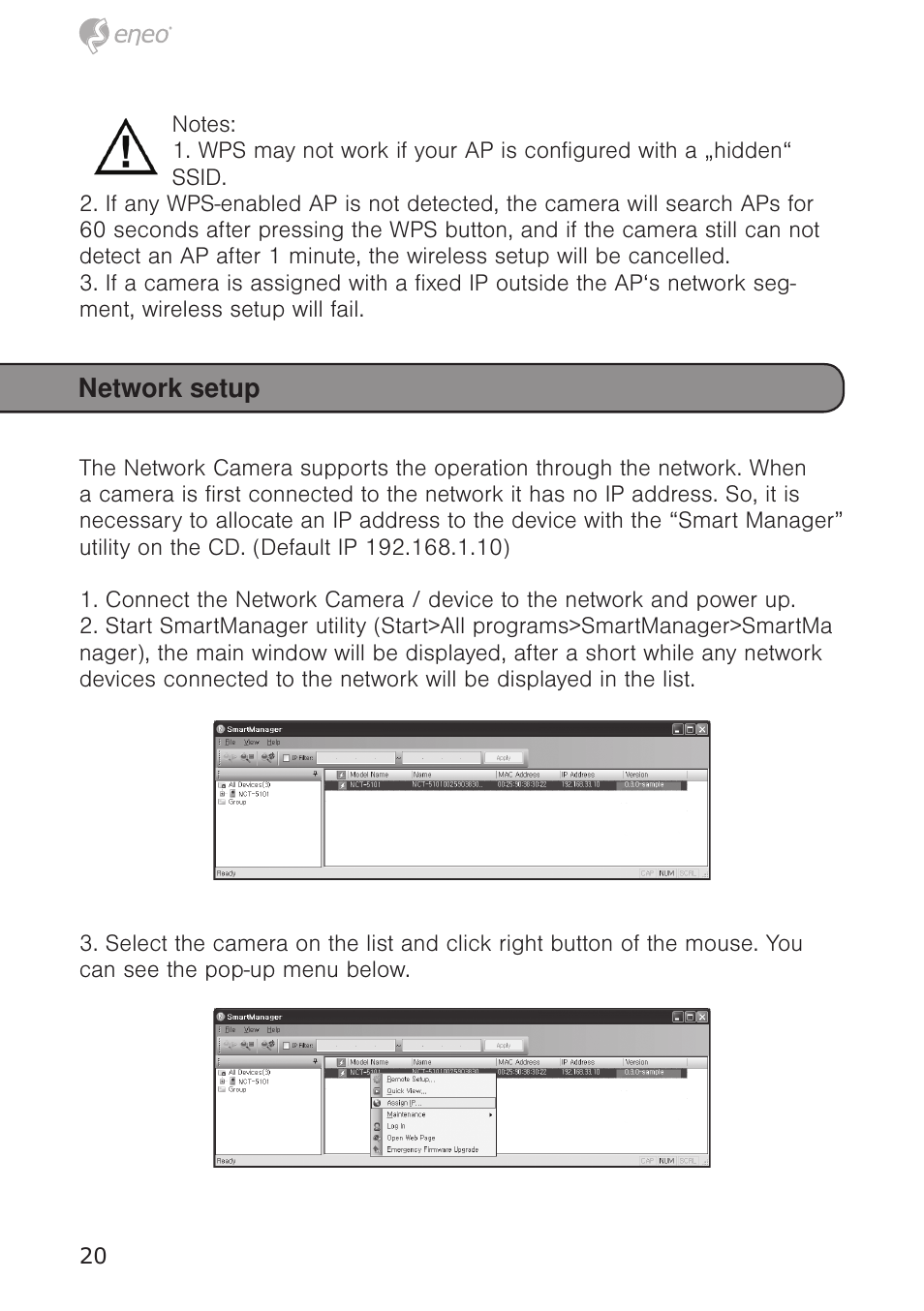 Network setup | Eneo NXC-1404F03W User Manual | Page 20 / 68