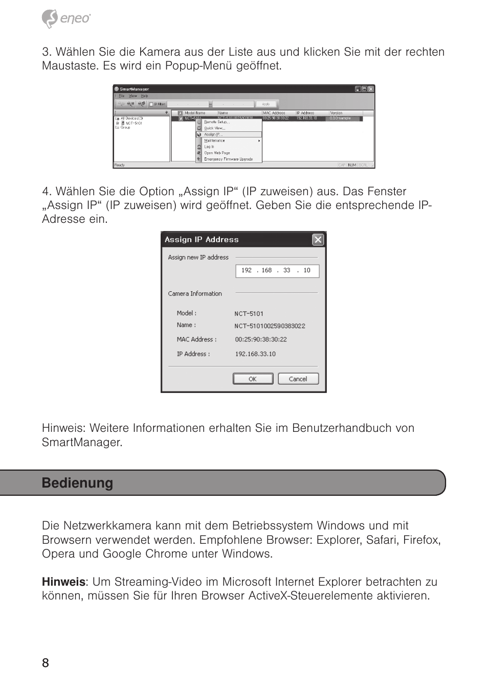Bedienung | Eneo NXC-1404F03W User Manual | Page 8 / 68