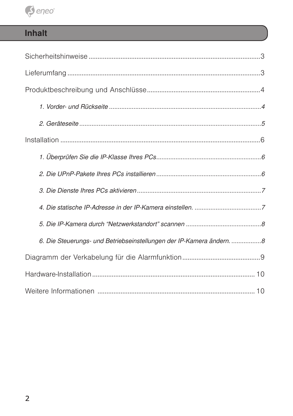 Inhalt | Eneo GXC-1720M User Manual | Page 2 / 48