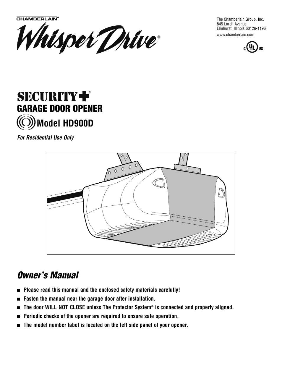 Chamberlain WHISPER DRIVE HD900D User Manual | 88 pages