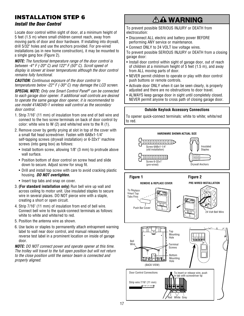 Install the control console, Installation step 6, Install the door control | Chamberlain WHISPER DRIVE HD900D User Manual | Page 17 / 88