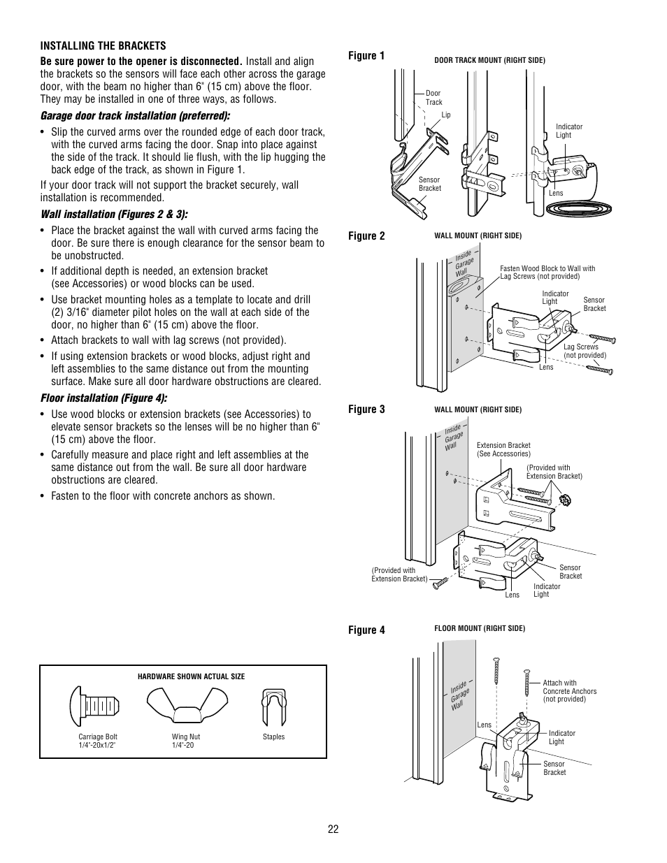 Installing the brackets | Chamberlain WHISPER DRIVE HD900D User Manual | Page 22 / 88