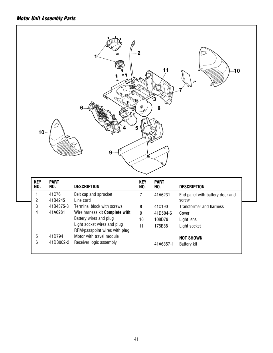 Motor unit assembly parts | Chamberlain WHISPER DRIVE HD900D User Manual | Page 41 / 88