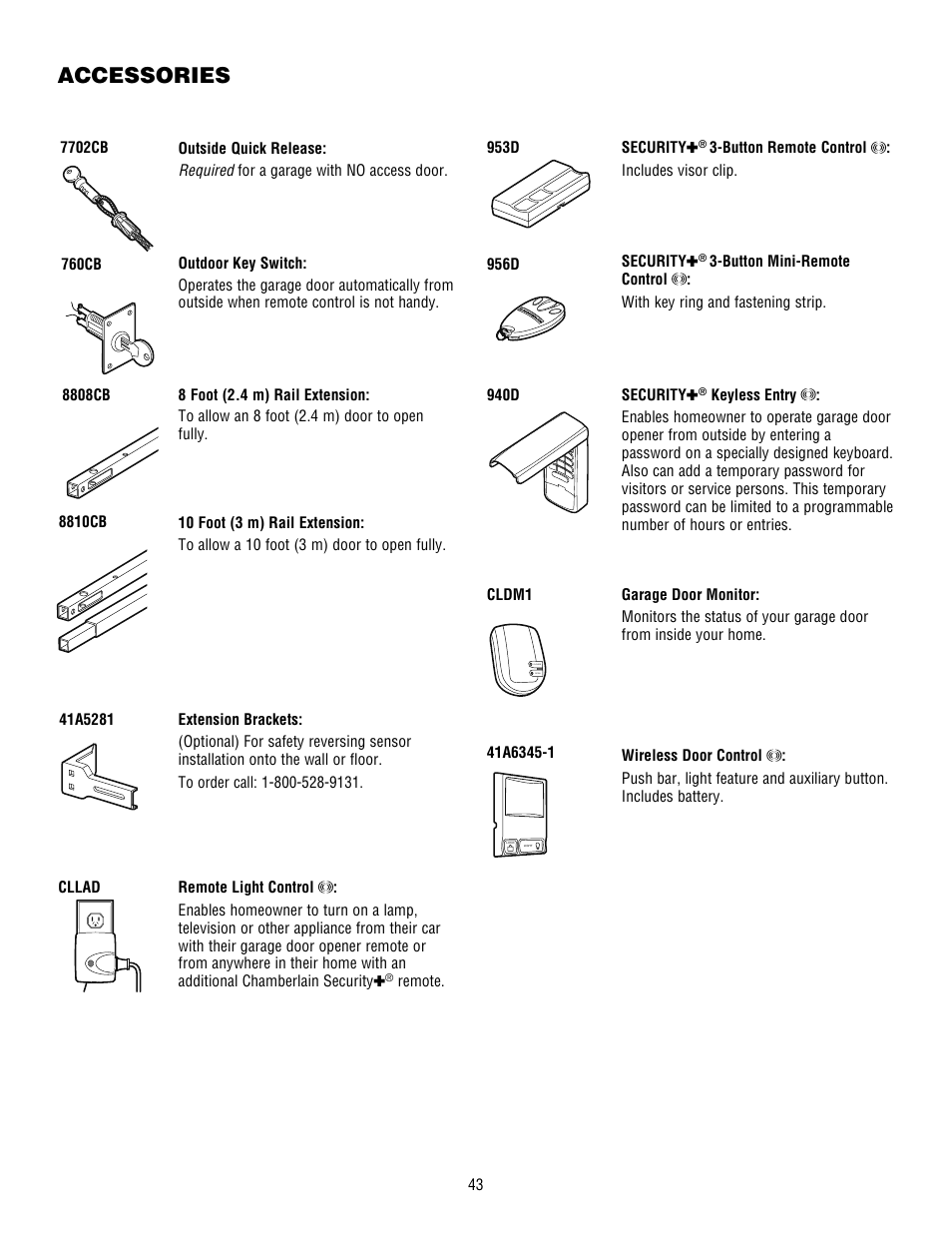 Notes, Accessories | Chamberlain WHISPER DRIVE HD900D User Manual | Page 43 / 88