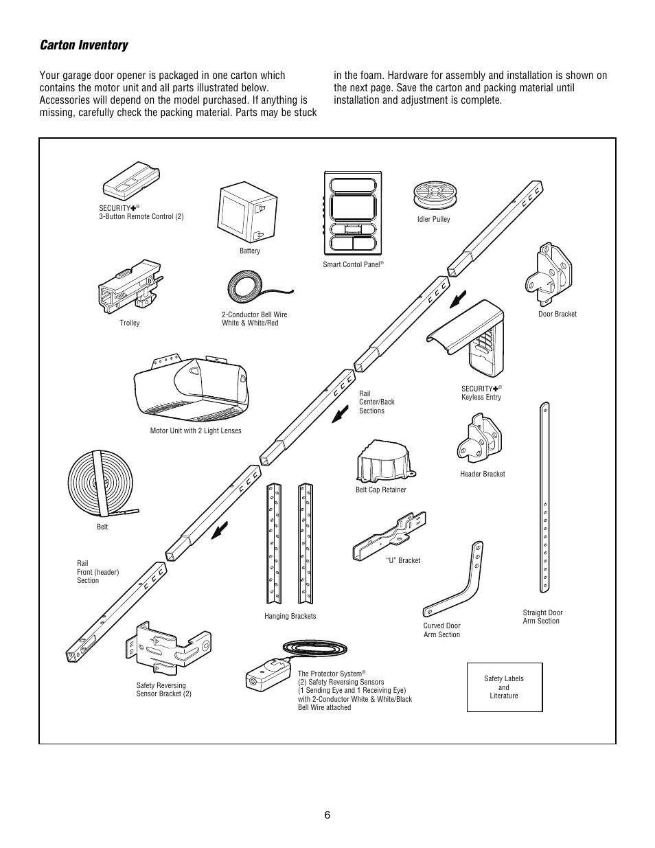 Carton inventory | Chamberlain WHISPER DRIVE HD900D User Manual | Page 6 / 88