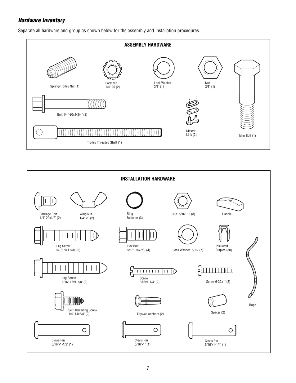 Hardware inventory | Chamberlain WHISPER DRIVE HD900D User Manual | Page 7 / 88