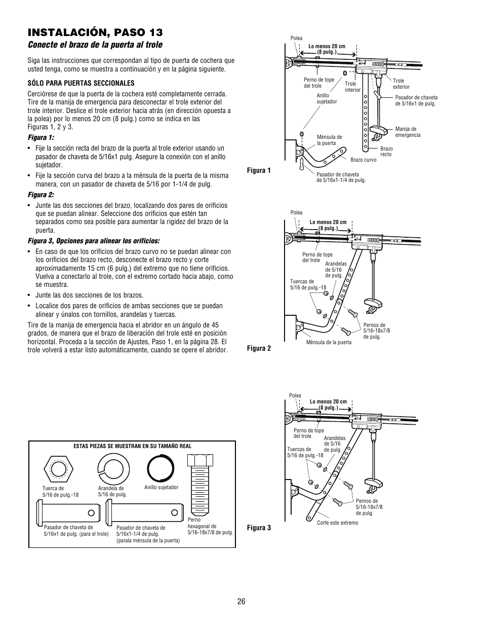 Instalación, paso 13, Conecte el brazo de la puerta al trole | Chamberlain WHISPER DRIVE HD900D User Manual | Page 70 / 88