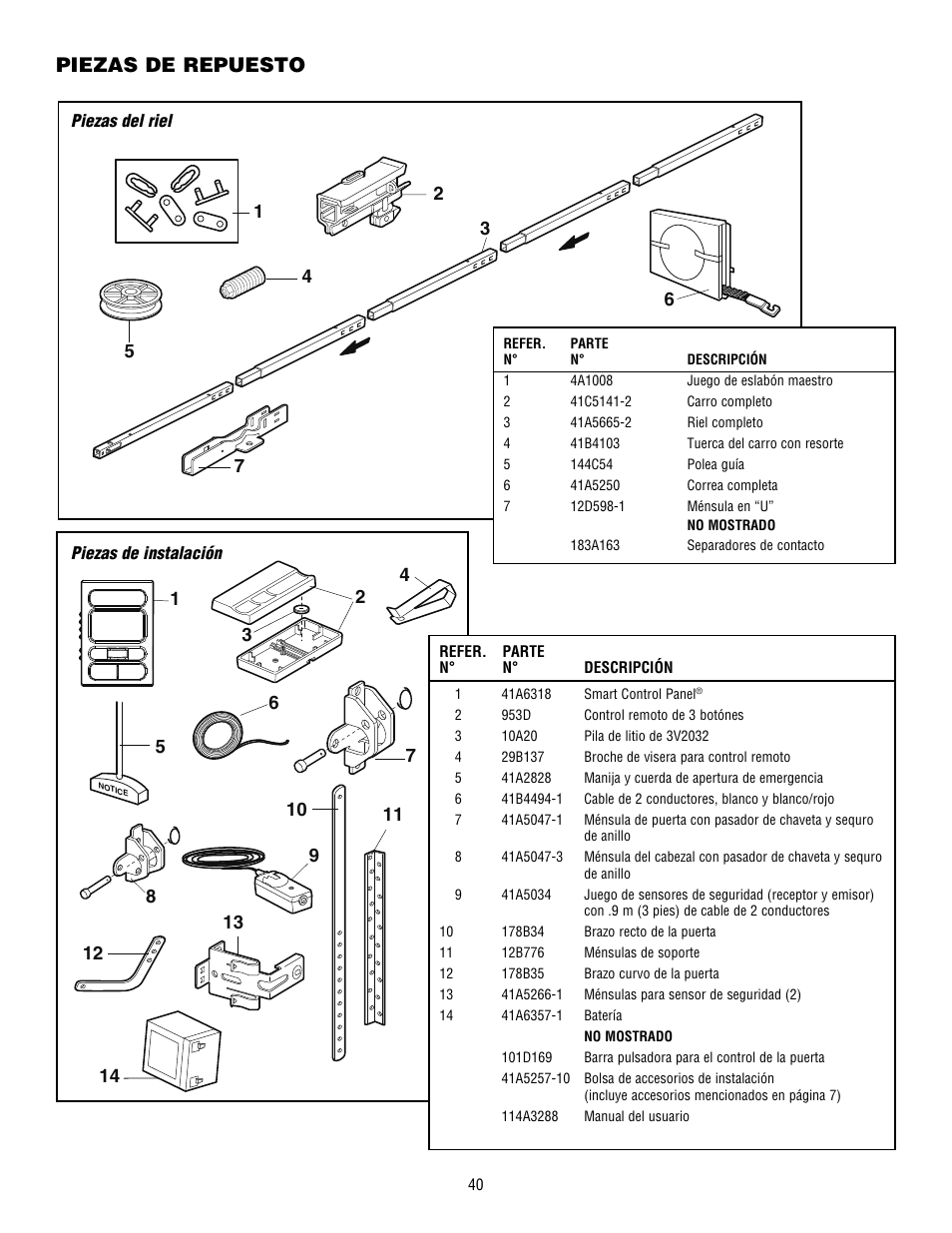 Piezas de repuesto | Chamberlain WHISPER DRIVE HD900D User Manual | Page 84 / 88