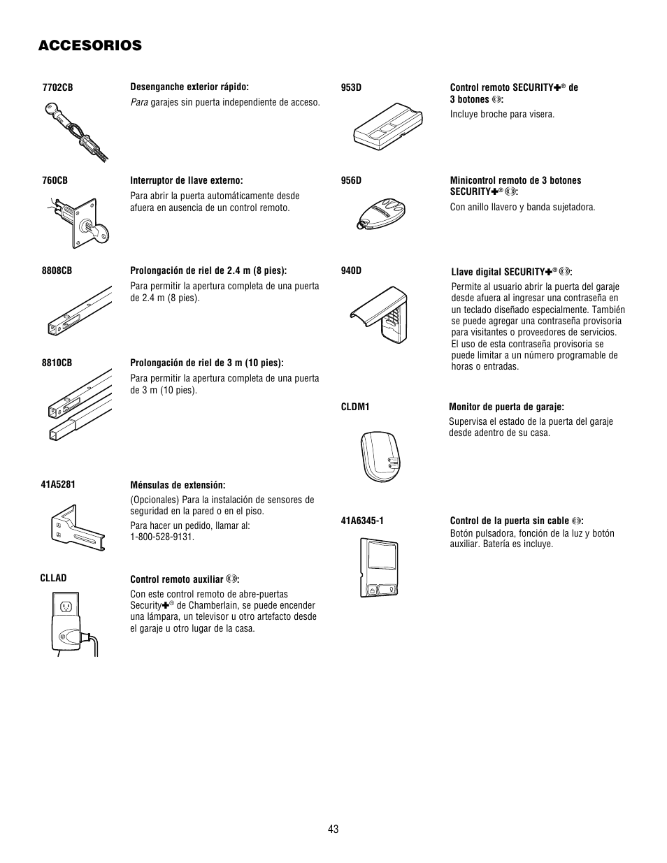 Accesorios | Chamberlain WHISPER DRIVE HD900D User Manual | Page 87 / 88