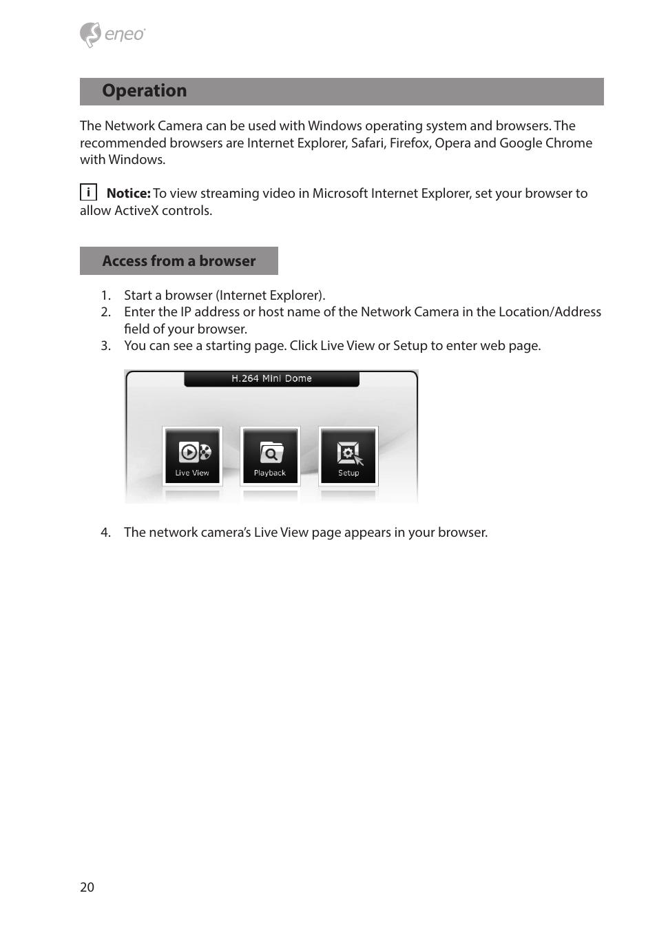 Operation | Eneo NXD-880F37P User Manual | Page 20 / 40