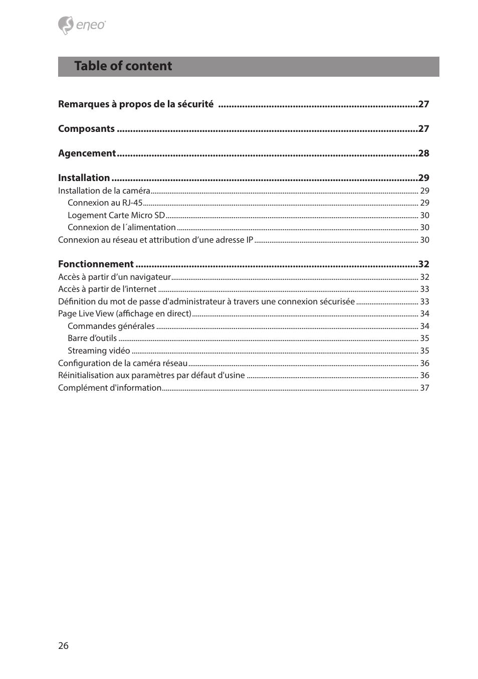 Table of content | Eneo NXD-880F37P User Manual | Page 26 / 40