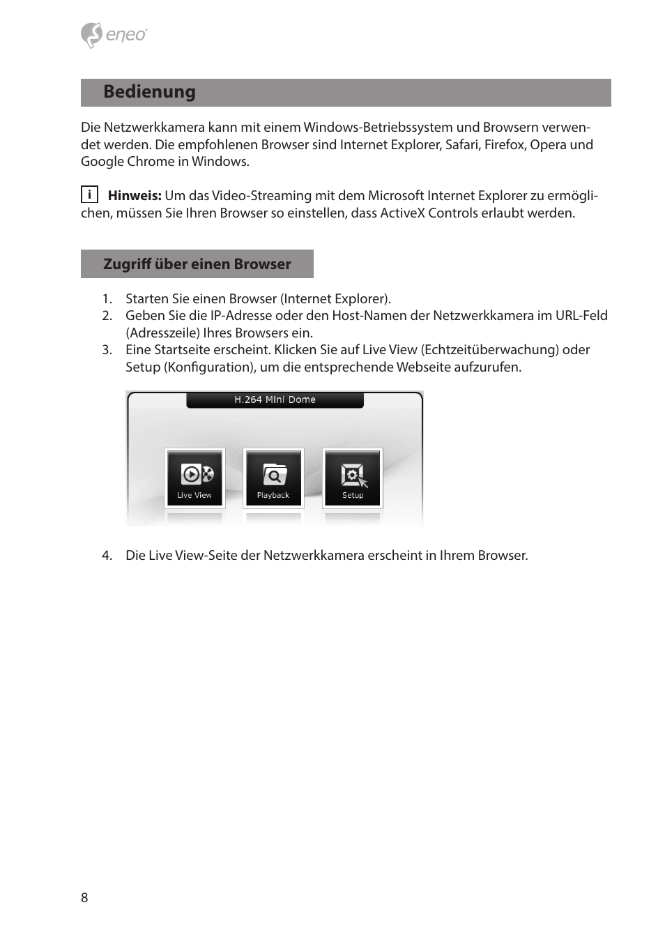 Bedienung | Eneo NXD-880F37P User Manual | Page 8 / 40
