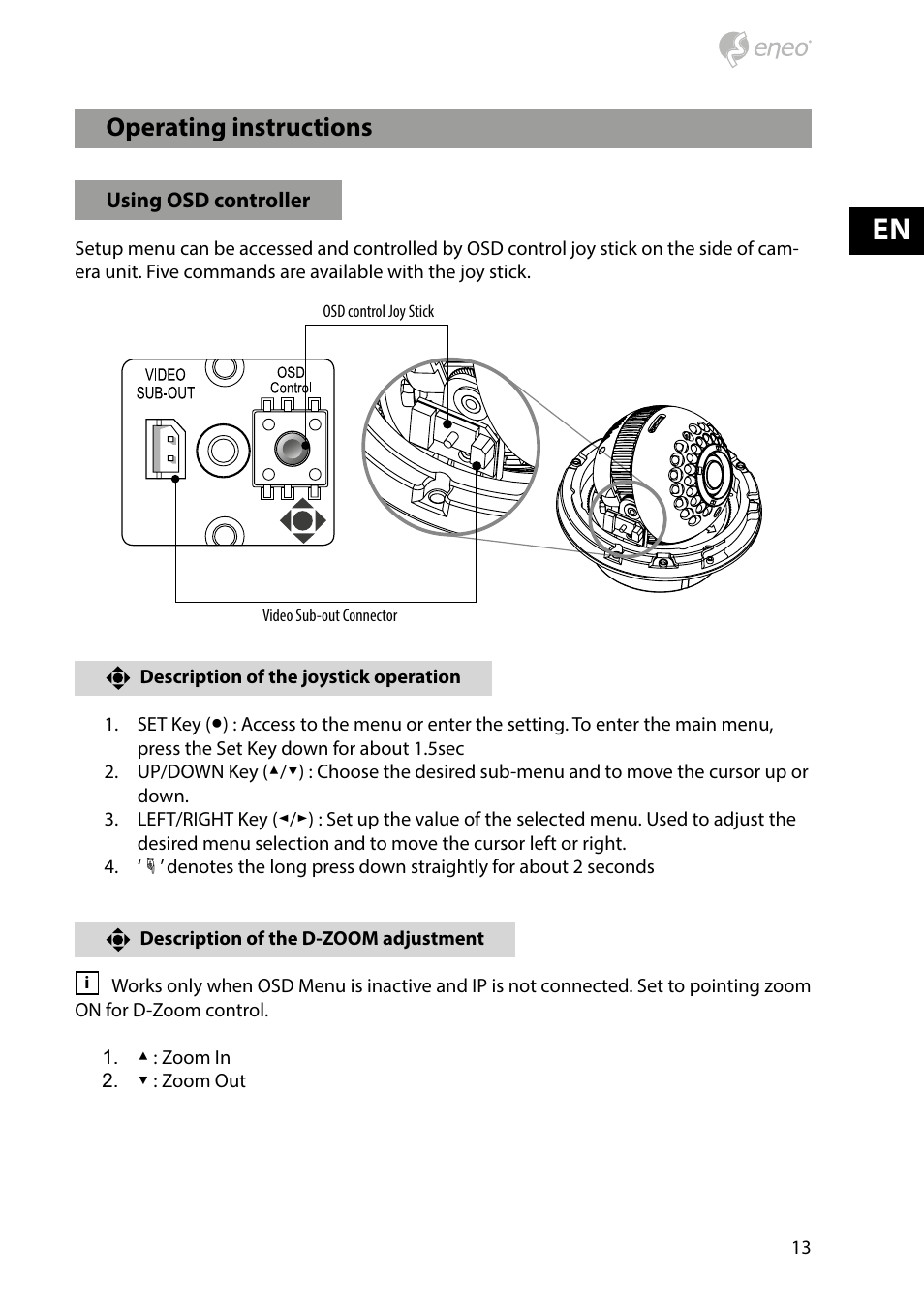 Operating instructions | Eneo PXD-2080MIR D User Manual | Page 13 / 44