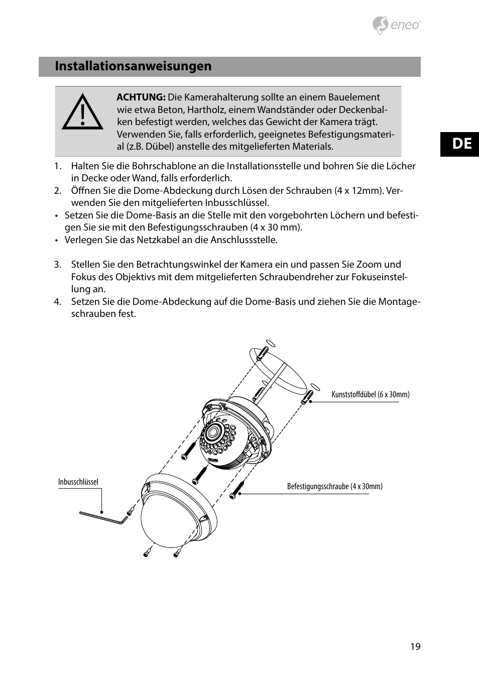 Installationsanweisungen | Eneo PXD-2080MIR D User Manual | Page 19 / 44