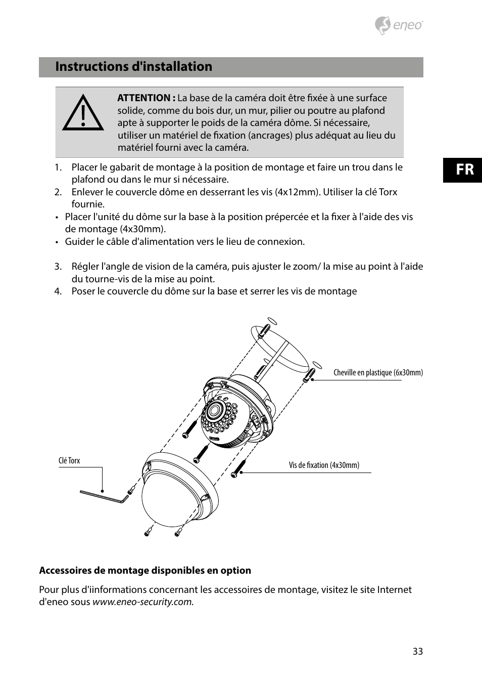 Instructions d'installation | Eneo PXD-2080MIR D User Manual | Page 33 / 44