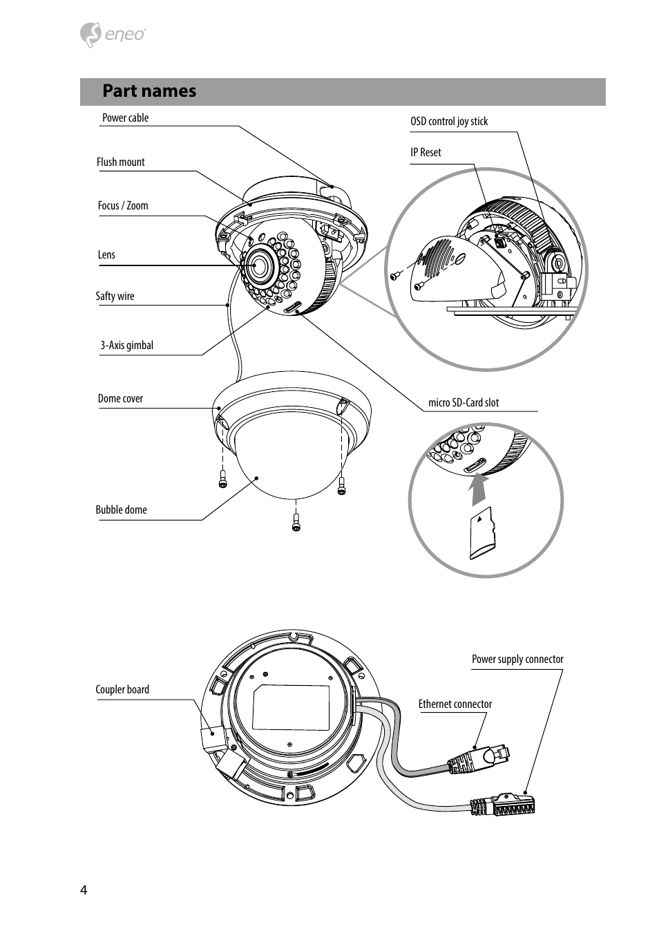 Part names | Eneo PXD-2080MIR D User Manual | Page 4 / 44