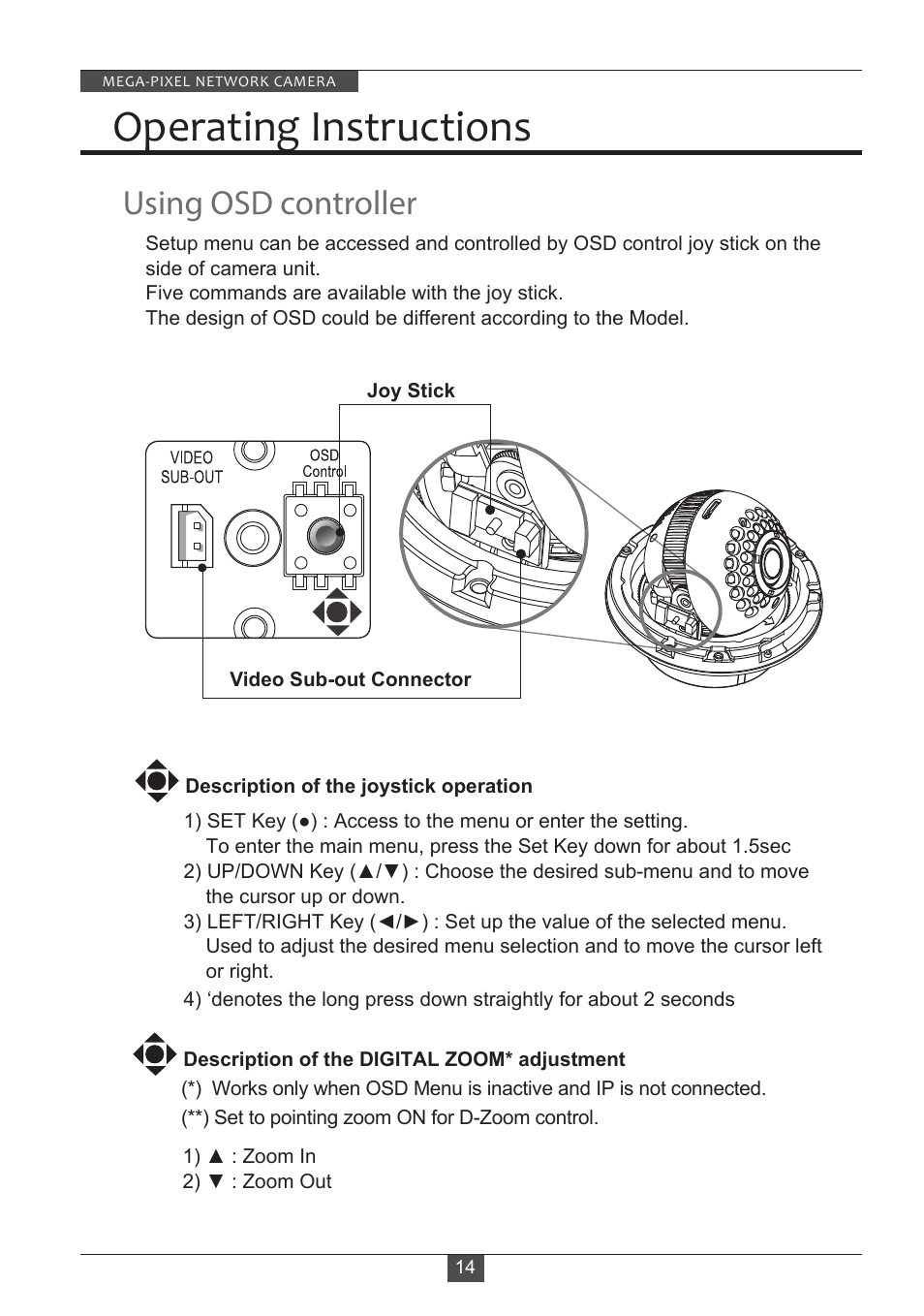 Operating instructions, Using osd controller | Eneo PXD-2080MIR D User Manual | Page 14 / 36