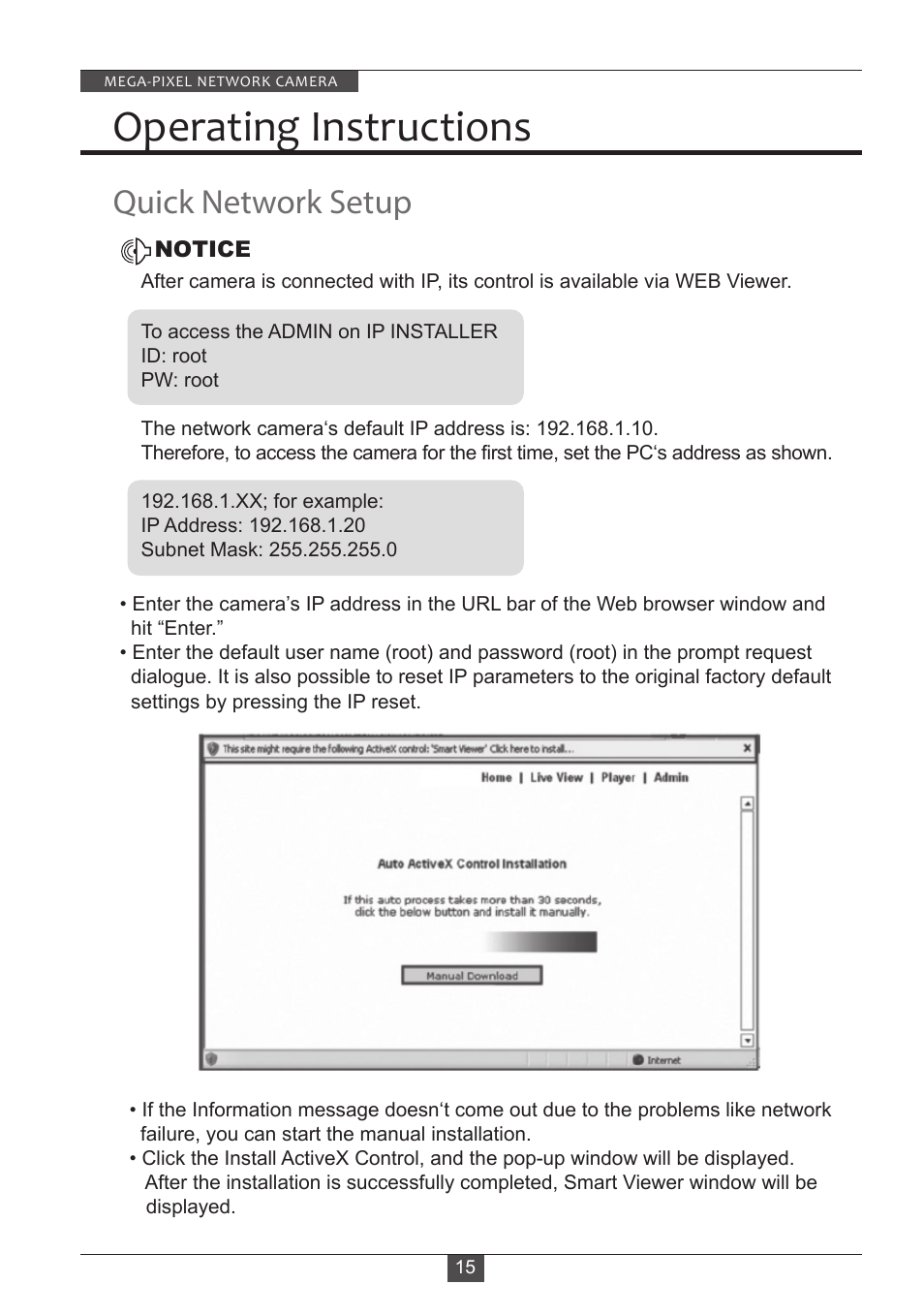 Operating instructions, Quick network setup | Eneo PXD-2080MIR D User Manual | Page 15 / 36