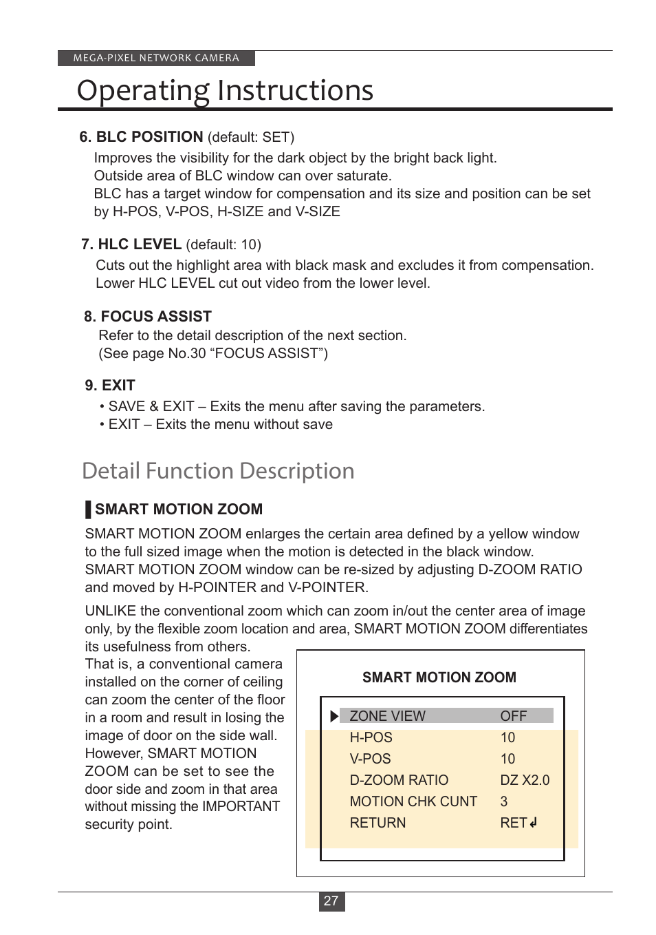 Operating instructions, Detail function description | Eneo PXD-2080MIR D User Manual | Page 27 / 36