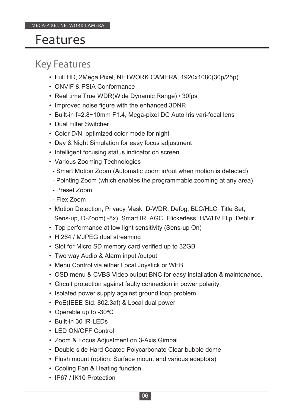 Features, Key features | Eneo PXD-2080MIR D User Manual | Page 6 / 36