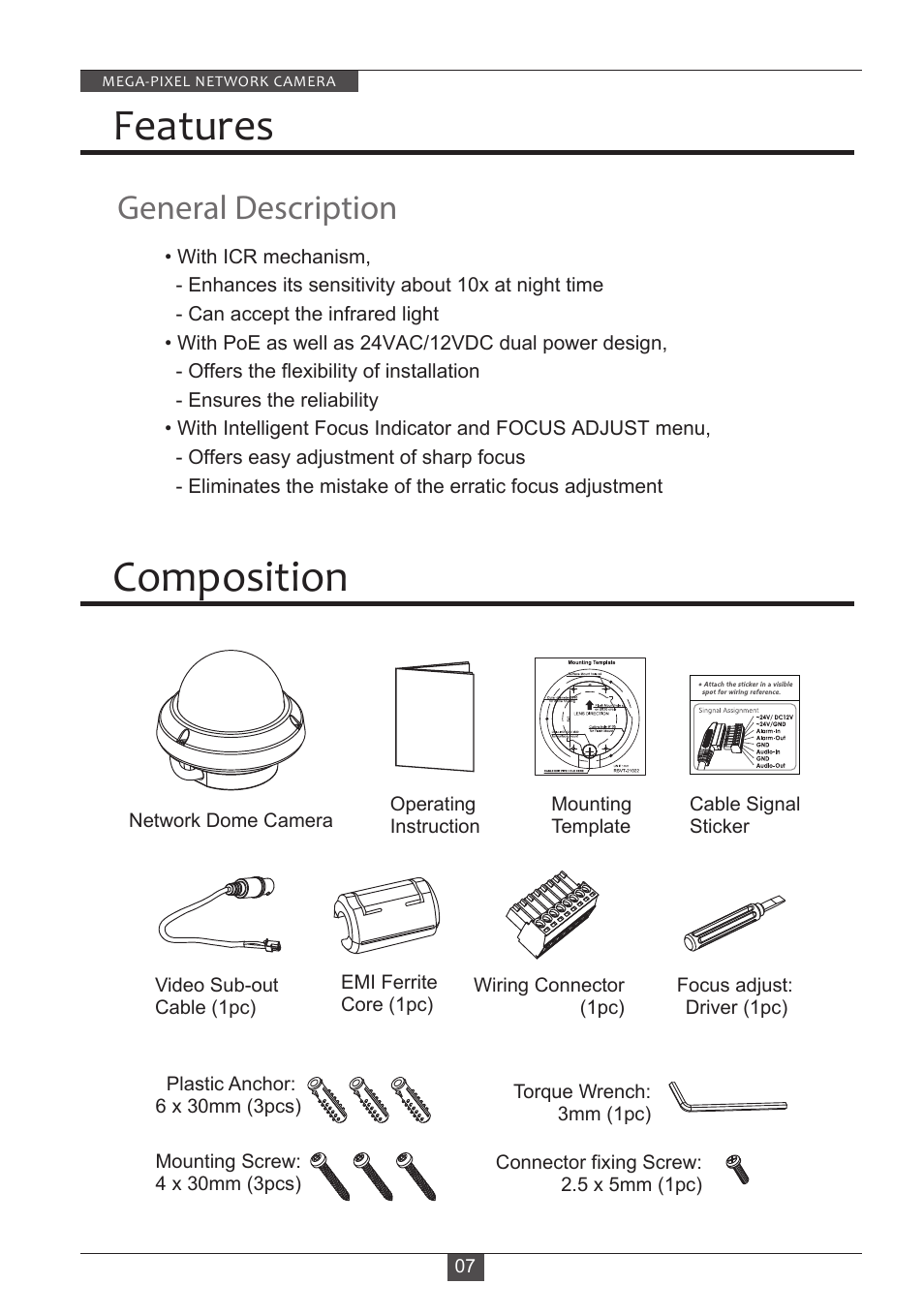 Composition features, General description | Eneo PXD-2080MIR D User Manual | Page 7 / 36