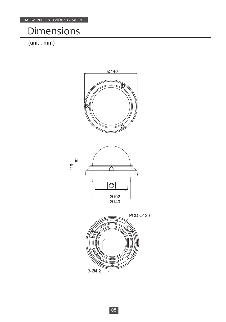 Dimensions | Eneo PXD-2080MIR D User Manual | Page 8 / 36