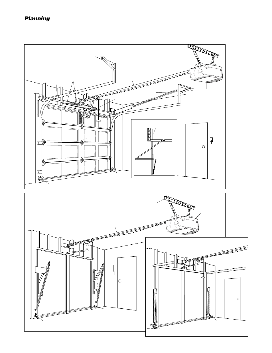 Planning, One-piece door without track, One-piece door with track | Chamberlain 2575 User Manual | Page 4 / 36