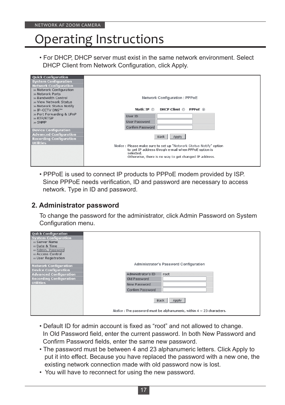 Operating instructions | Eneo PXD-2080Z03 D User Manual | Page 17 / 36