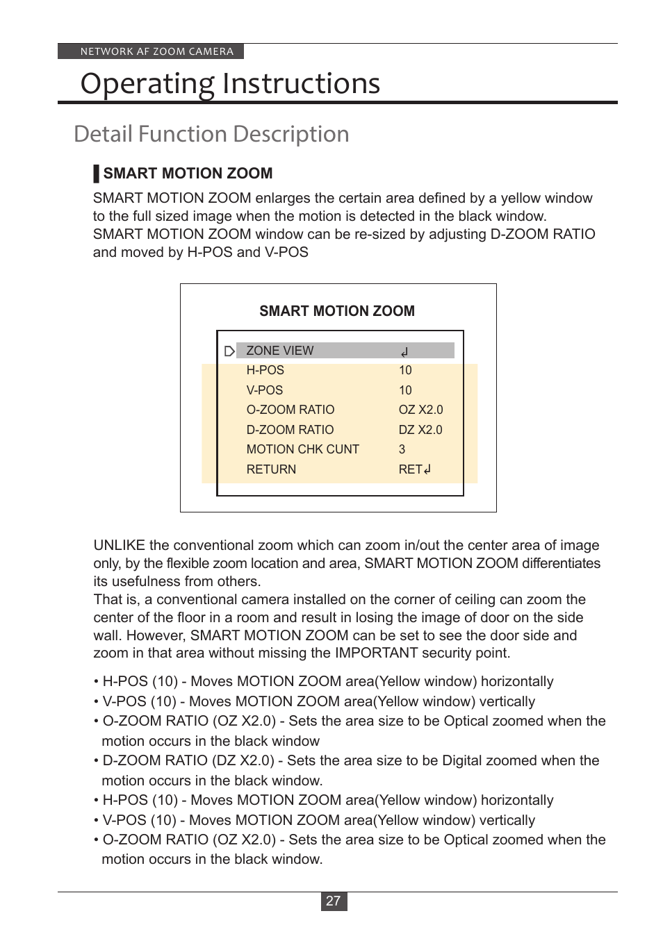 Operating instructions, Detail function description | Eneo PXD-2080Z03 D User Manual | Page 27 / 36