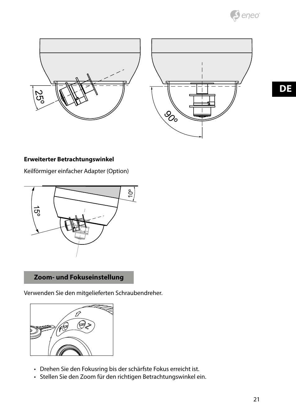 De 25 º 90º | Eneo PXD-1080MIR D User Manual | Page 21 / 44