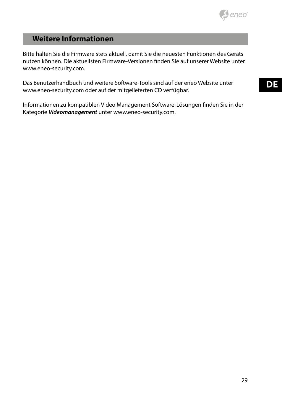 Weitere informationen | Eneo PXD-1080MIR D User Manual | Page 29 / 44