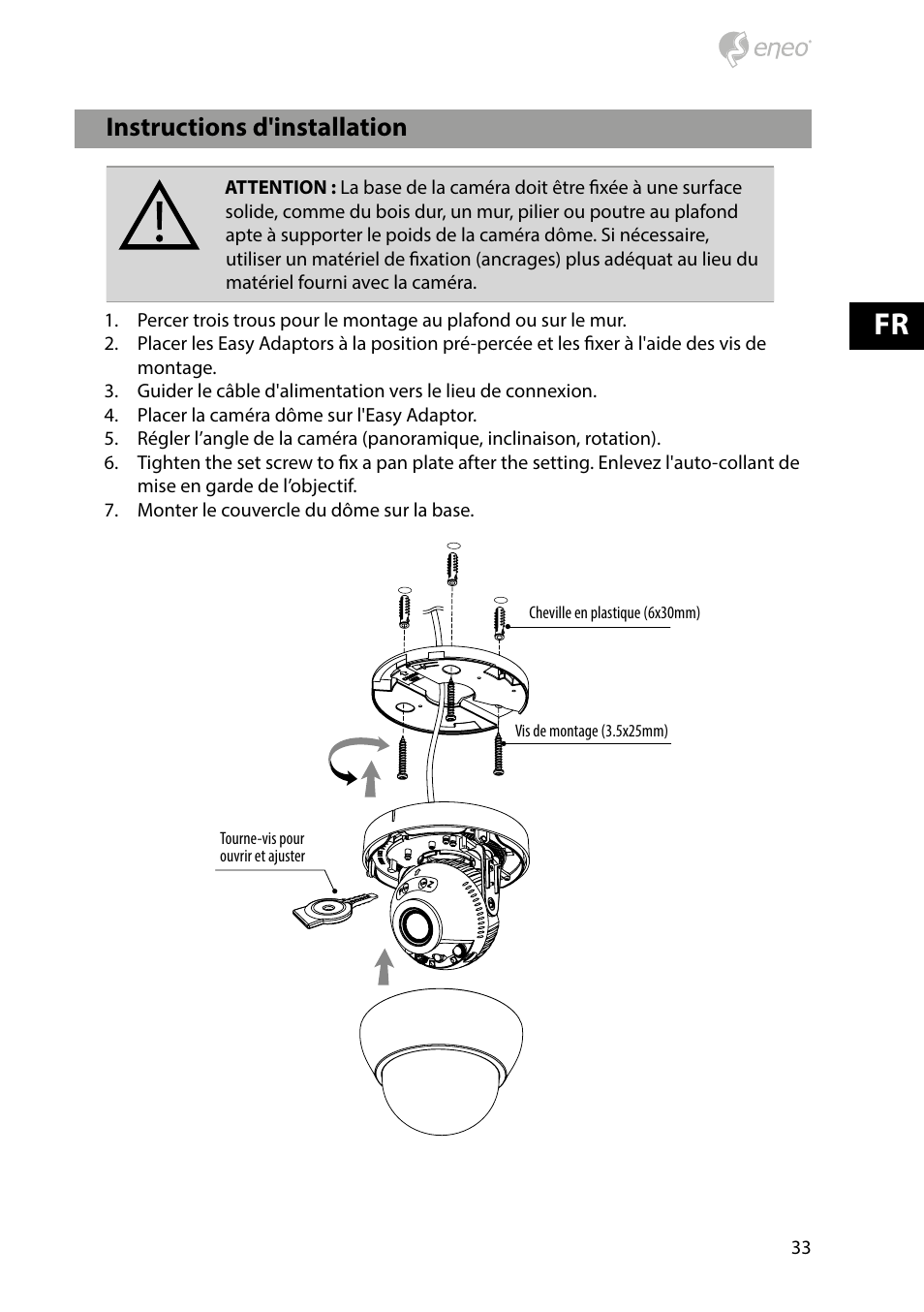 Noms des pièces, Instructions d'installation | Eneo PXD-1080MIR D User Manual | Page 33 / 44