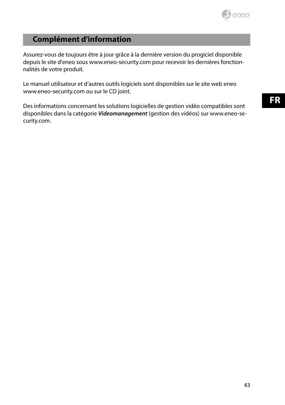 Complément d'information | Eneo PXD-1080MIR D User Manual | Page 43 / 44