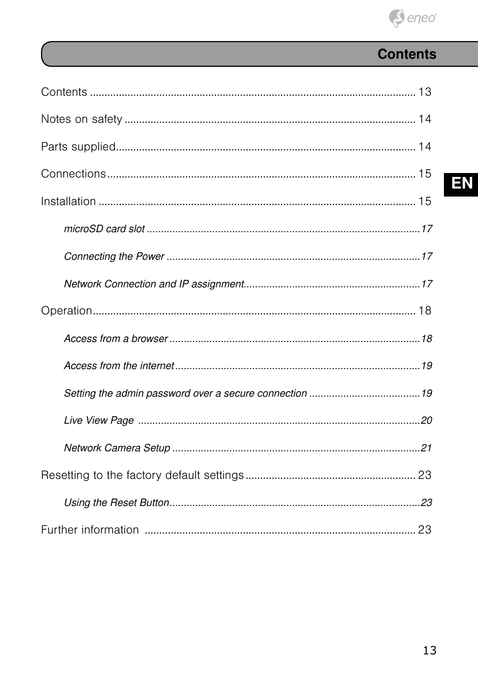 Eneo NXD-980IR3516P User Manual | Page 13 / 60